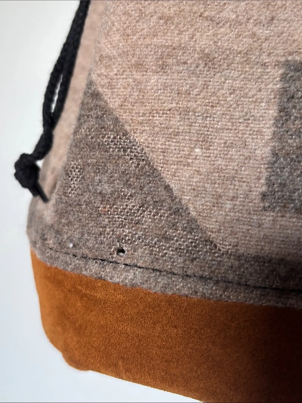 Vintage Pendleton Tan and Brown Patterned Wool Drawstring Bucket Bag